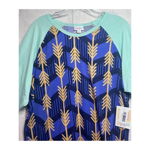 Lularoe Womens XL Arrow Print 3/4 Sleeve Raglan Top Blue Teal Unique Pattern NWT - Picture 1 of 11